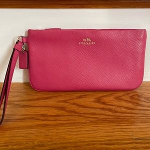 Coach Womens Large Pink Leather Wristlet